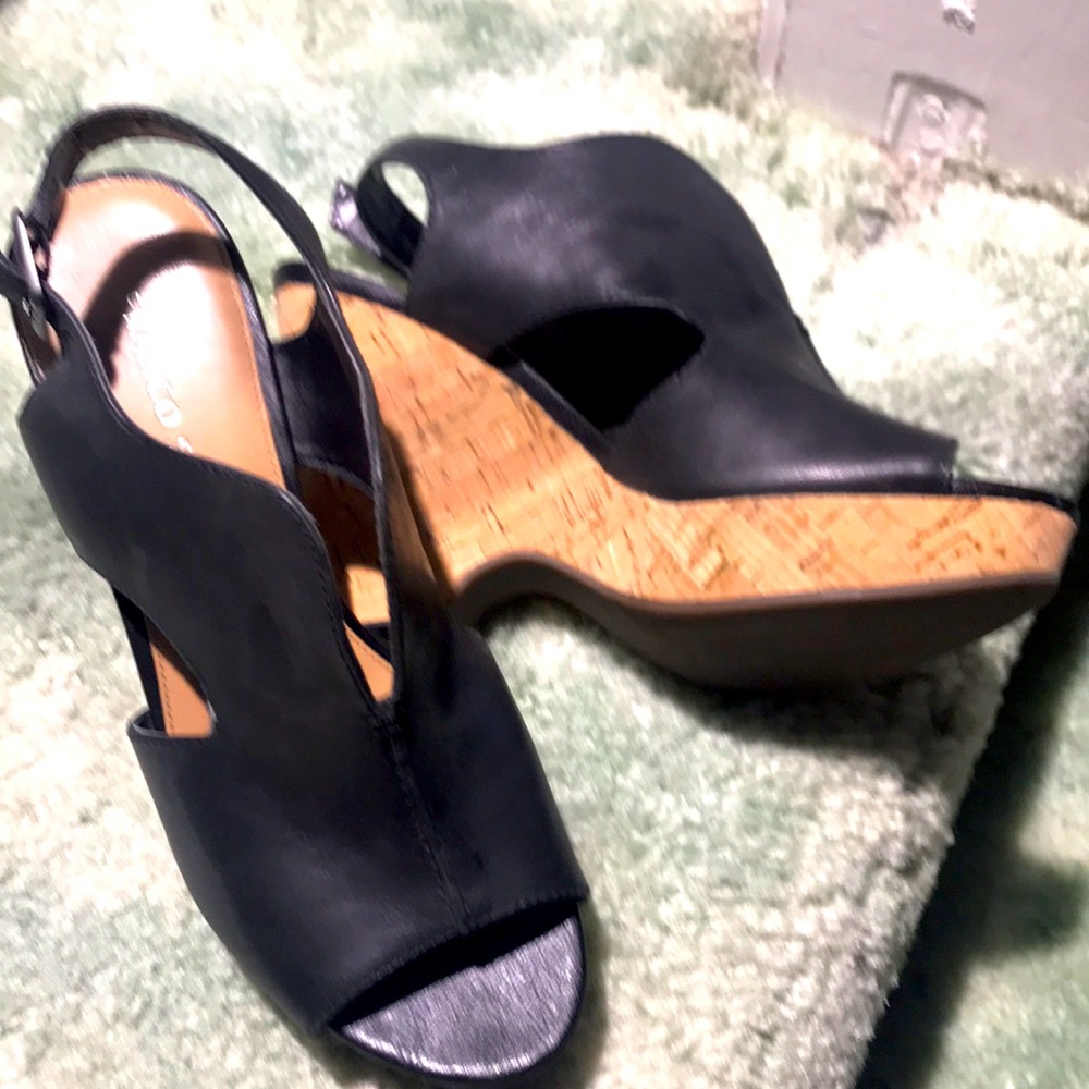 Franco Sarto shoes, size 7, black, cork heal.